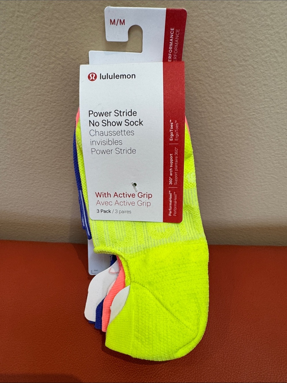 NWT Lululemon Women's Medium Power Stride No-Show Sock with Active Grip 3 Pack